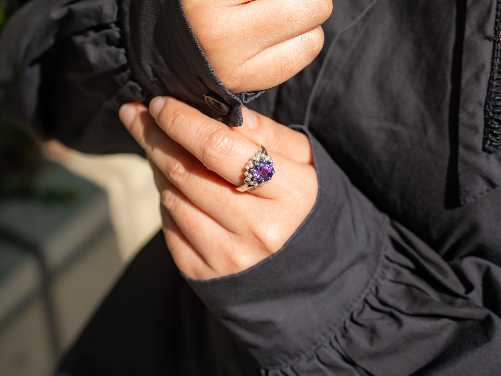 紫水晶米珠典雅戒指（ OP1270）