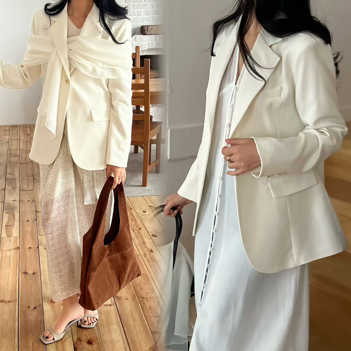 獨特感多穿法絲巾造型+西裝外套SET / 2色