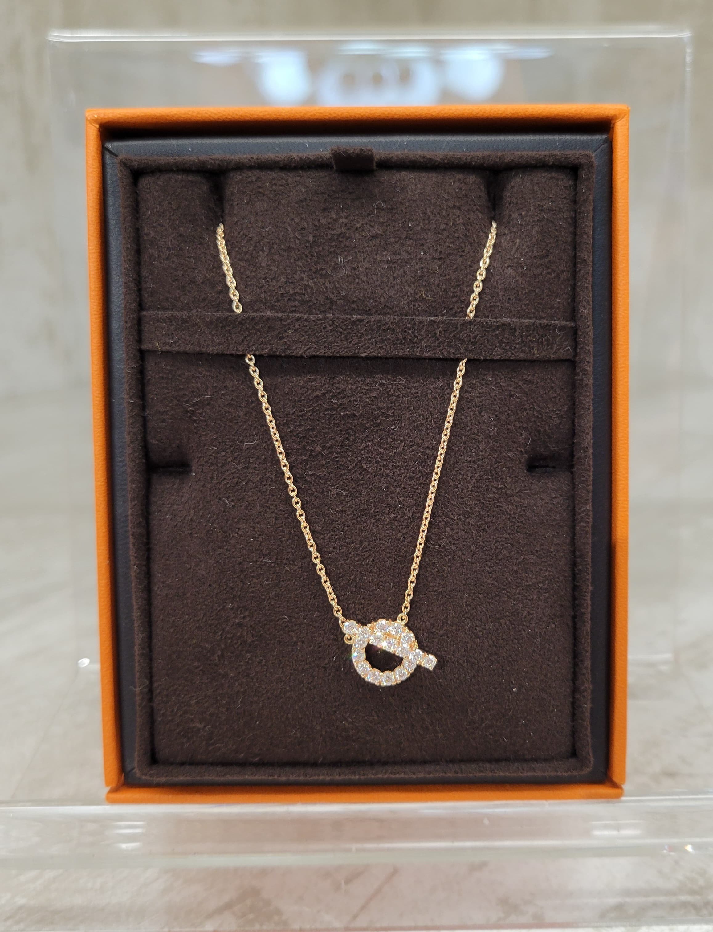 HERMES 18K ROSE Gold Finesse Necklace with diamond
