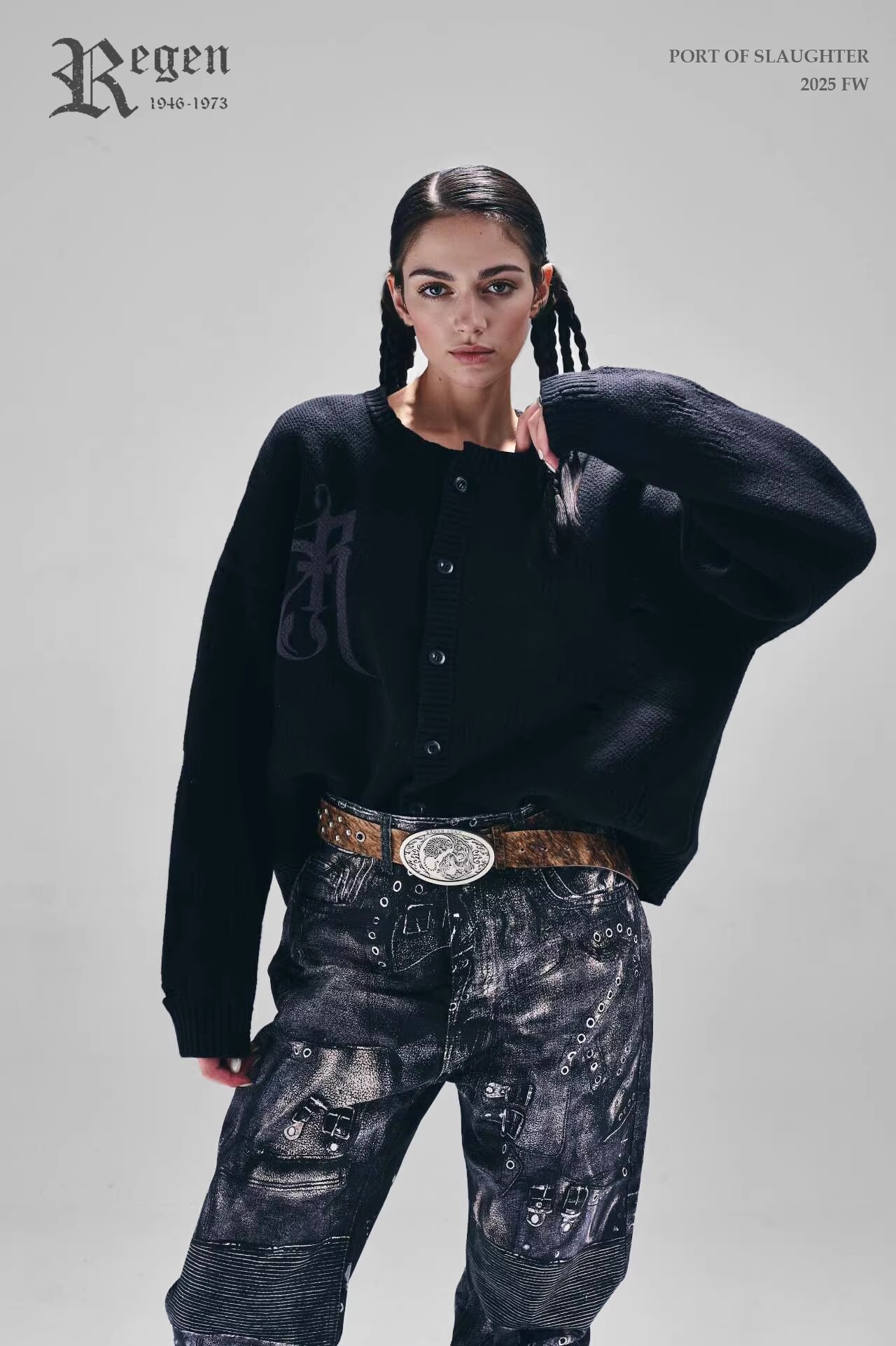 REGEN ZONE 25FW「SIAU」豹纹海軍國旗開襟毛衣