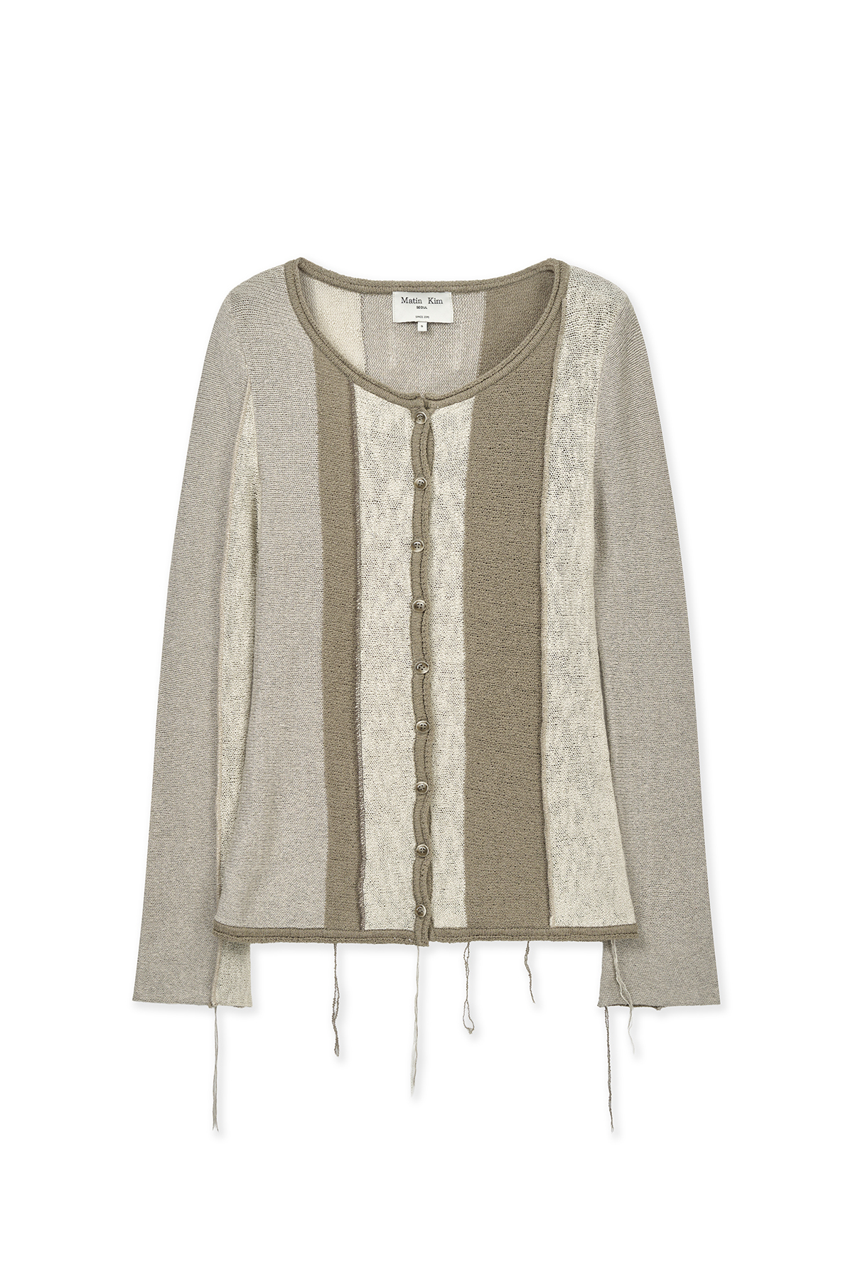 撞色拼接修身針織上衣 米色