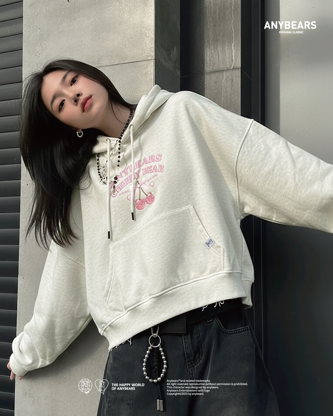 AB-CLS®緞帶櫻桃熊短版刷毛帽T-C02 Ribbon Cherry BEAR Cropped Hoodie