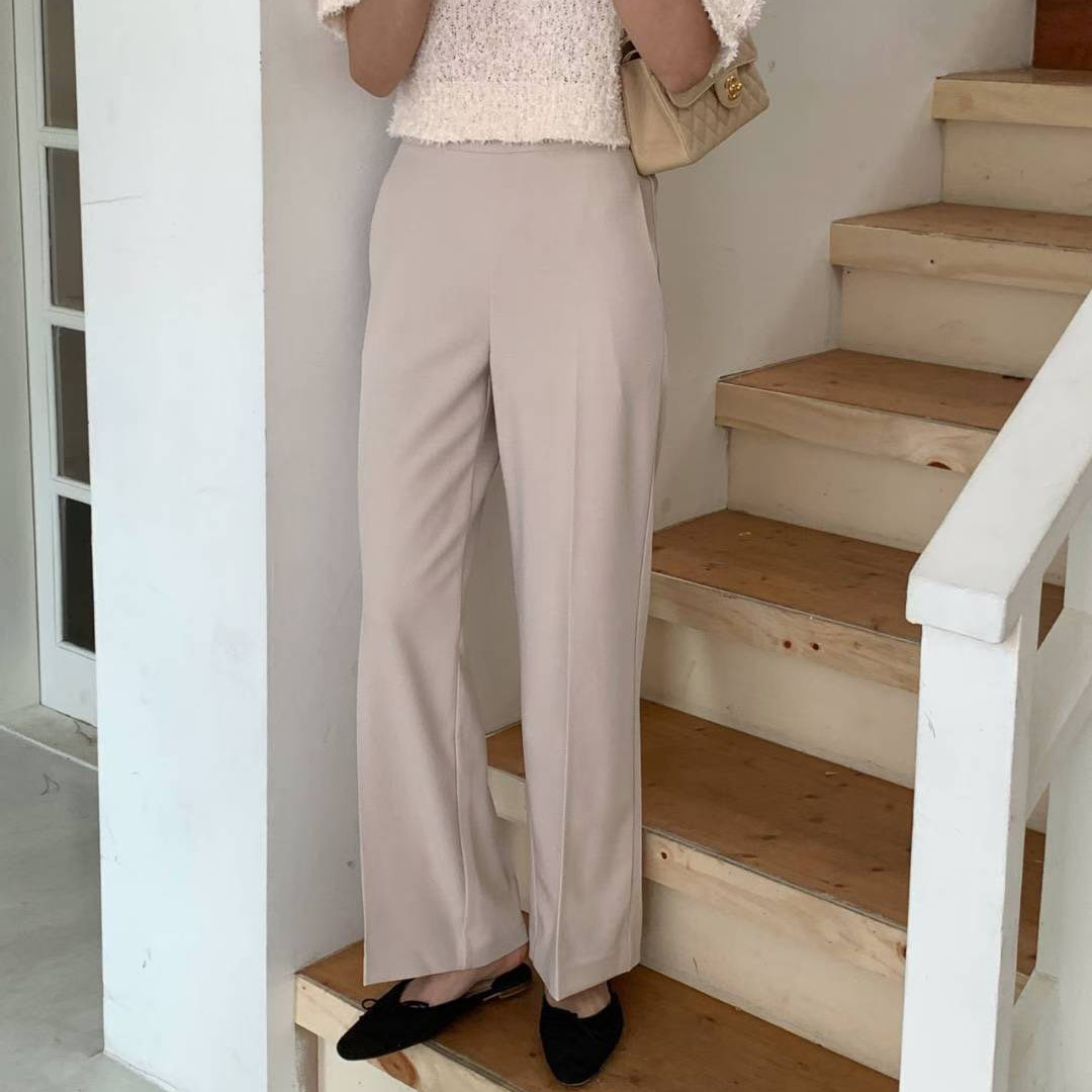 後腰鬆緊打褶感直筒西裝褲長褲-S-L / 2色