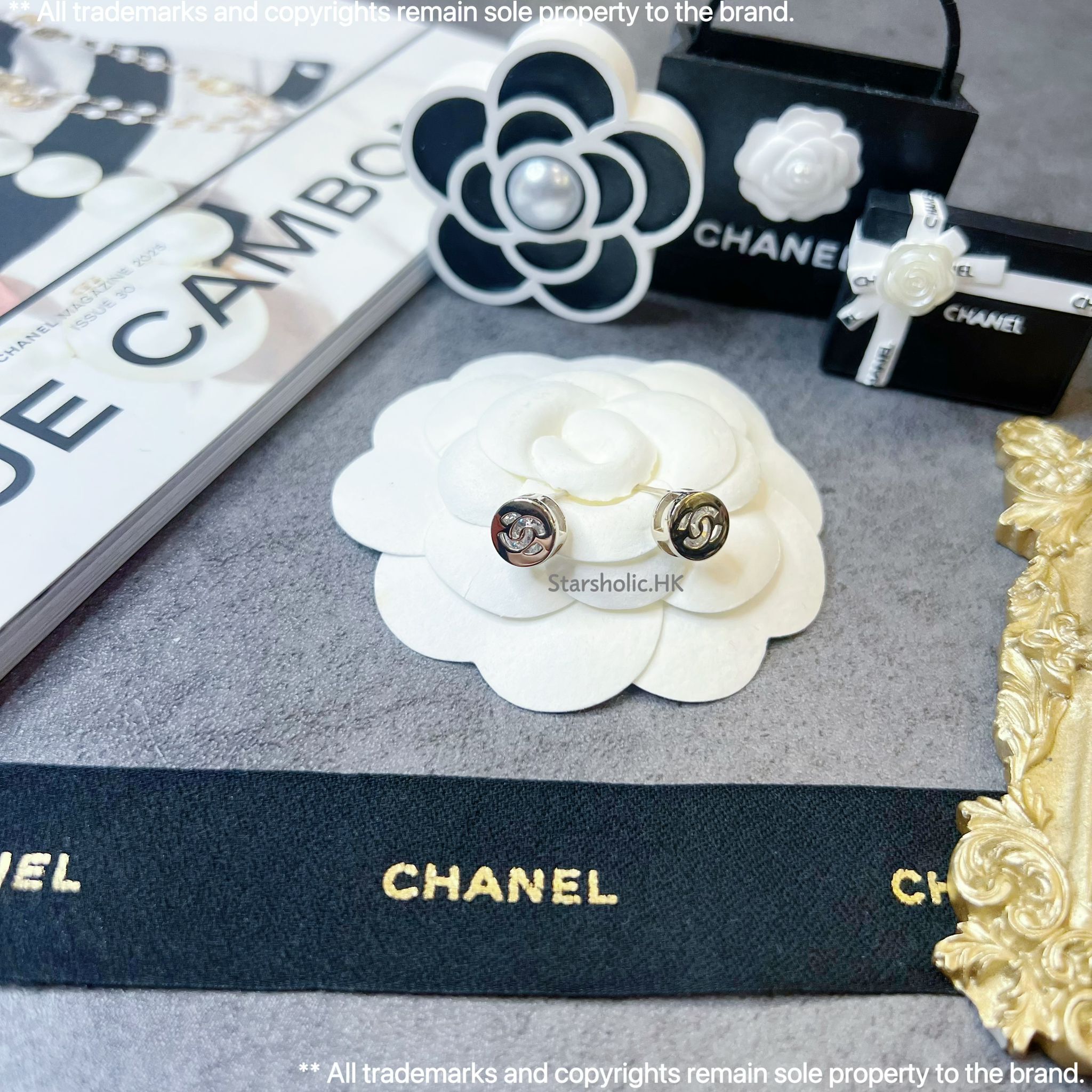 CHANEL Mini 圓形閃石 CC Logo Earrings