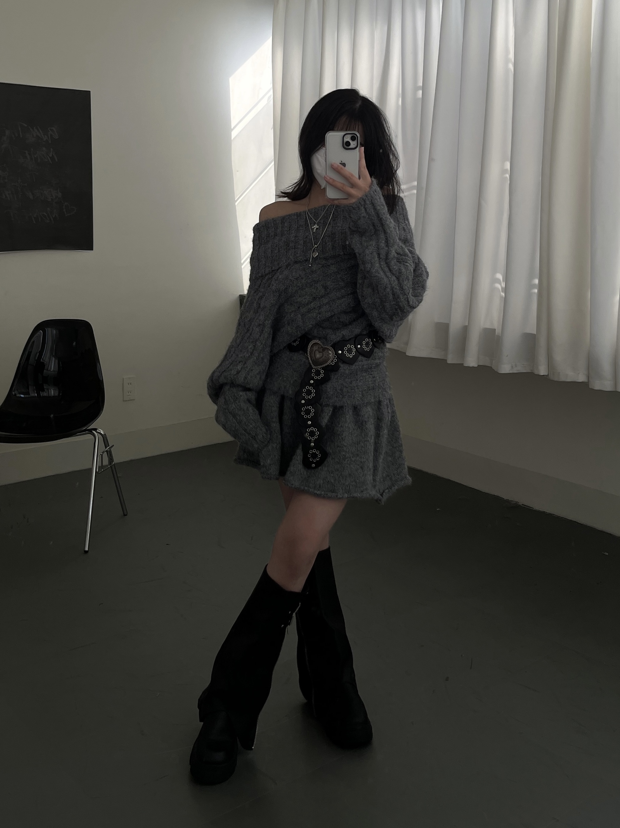 麻花一字毛衣套裝裙