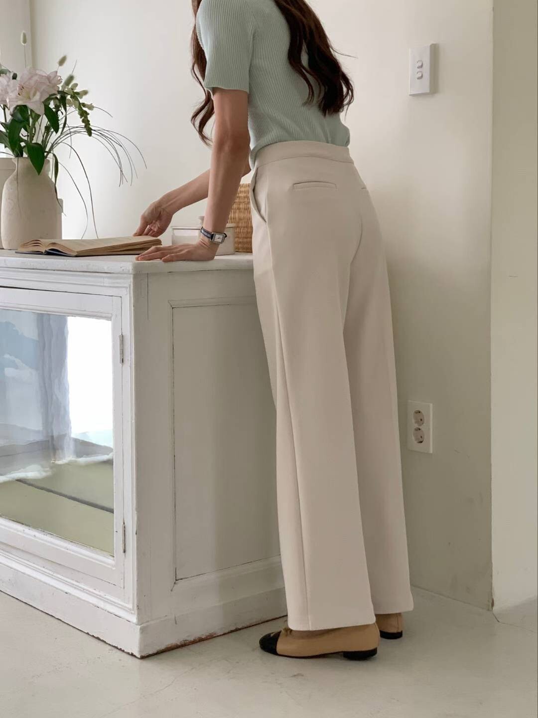 修身長腿打褶直筒西裝褲長褲-S-L / 2色