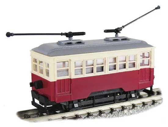 津川洋行 14107 N規 2軸單節車廂，附2支集電桿（車身顏色：紅色/米色，動力型）