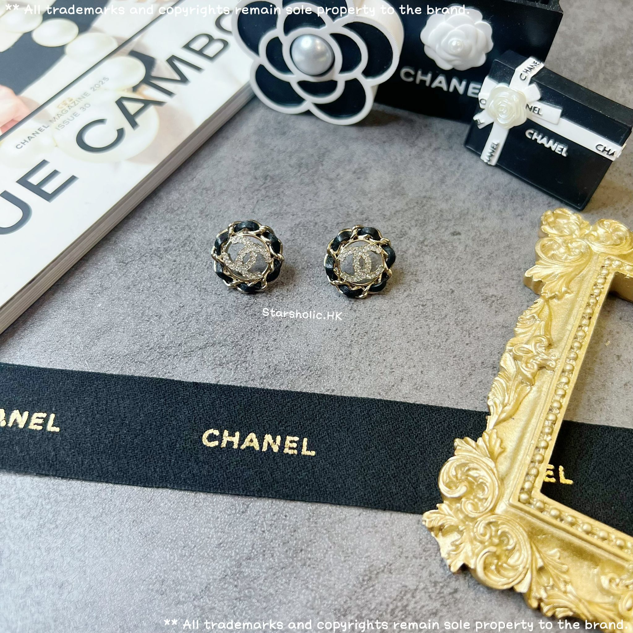 CHANEL 皮穿鏈山茶花  Earrings