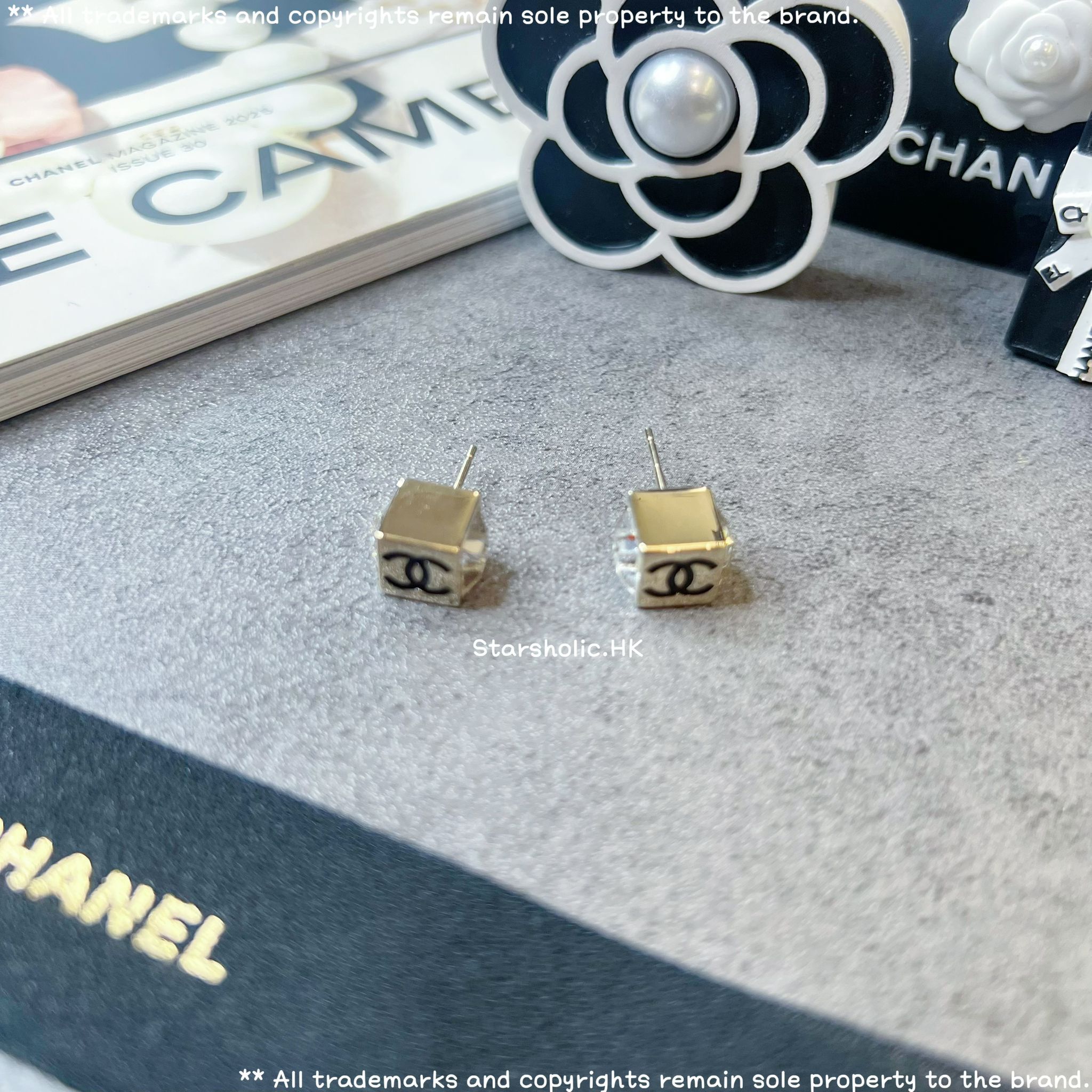 CHANEL Mini 方形閃石 CC Logo Earrings