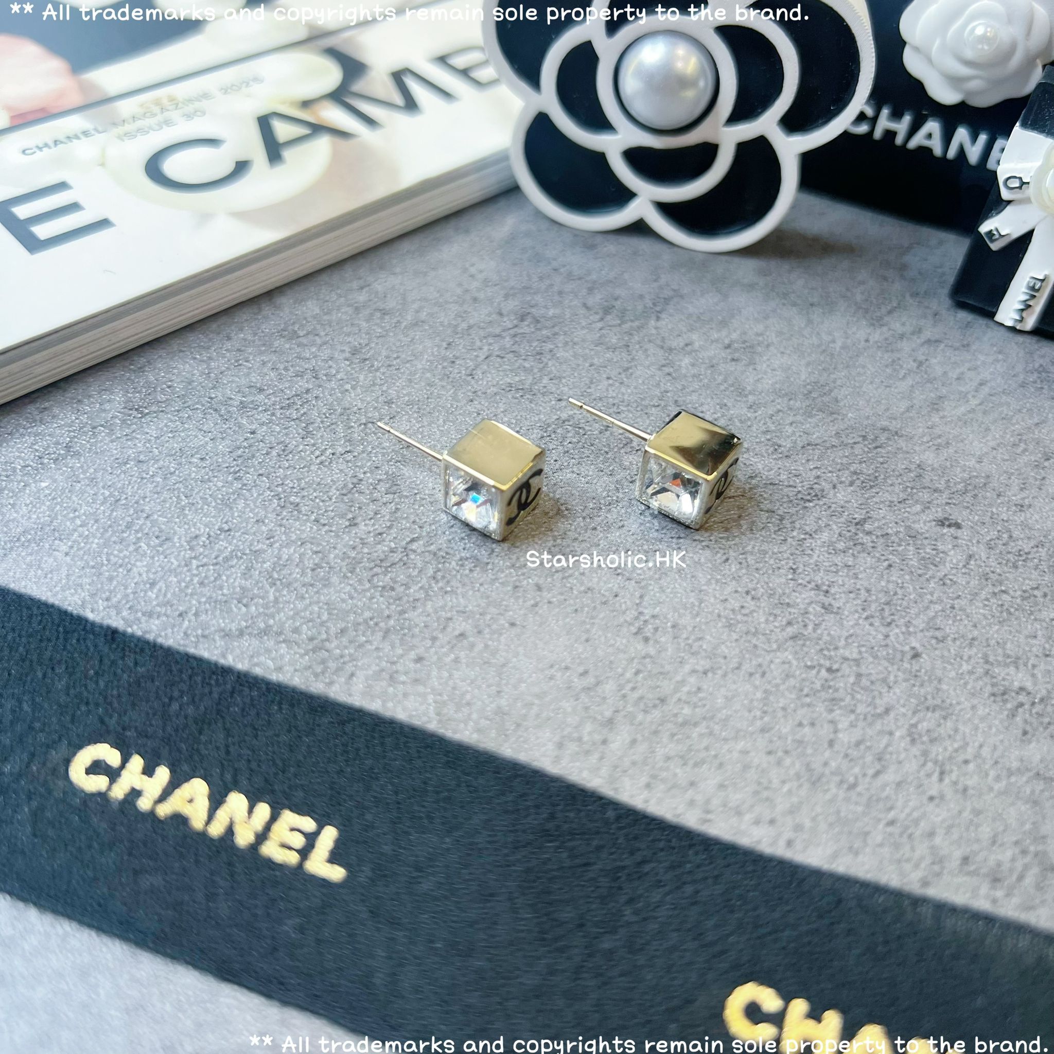 CHANEL Mini 方形閃石 CC Logo Earrings