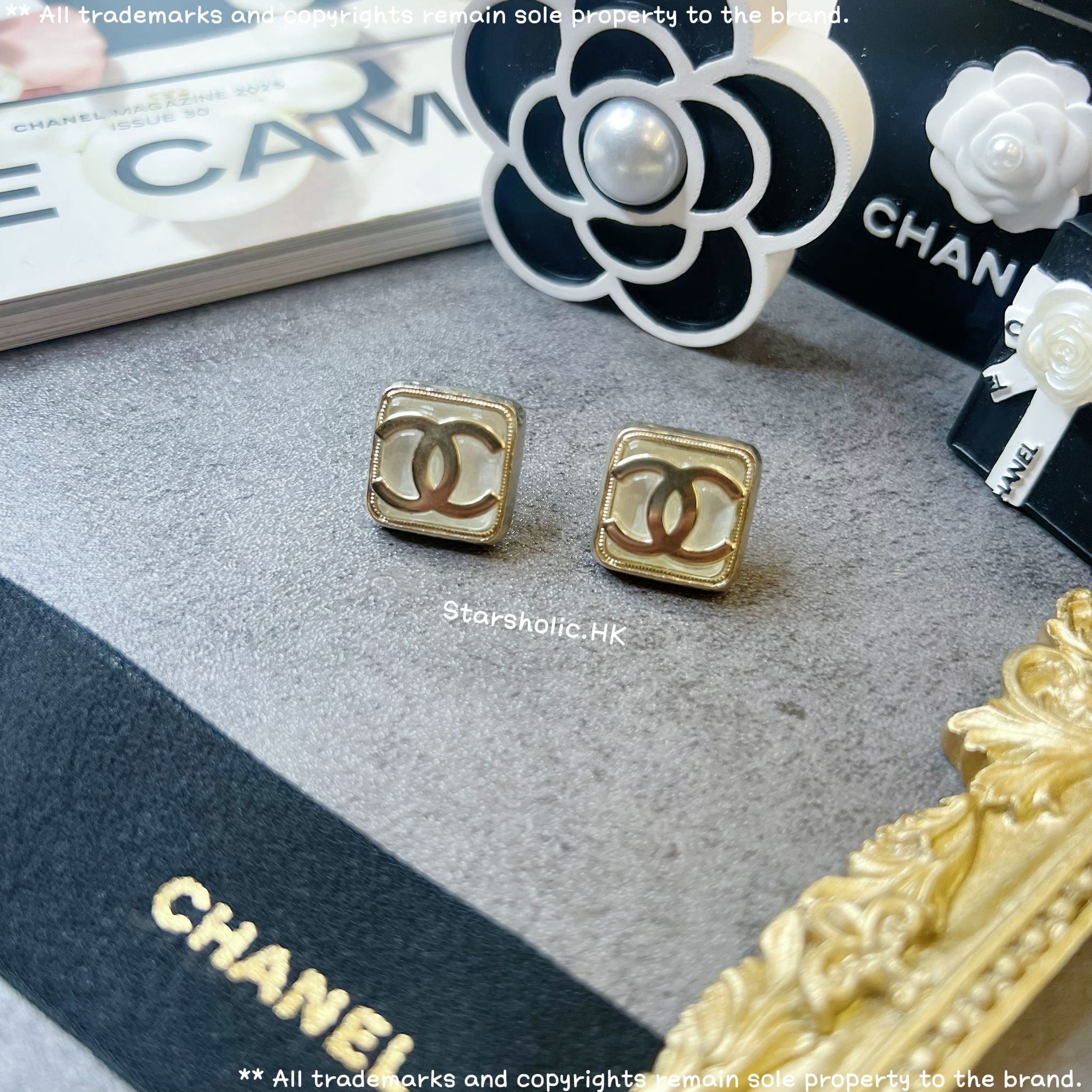CHANEL 復古方形 CC Logo Earrings