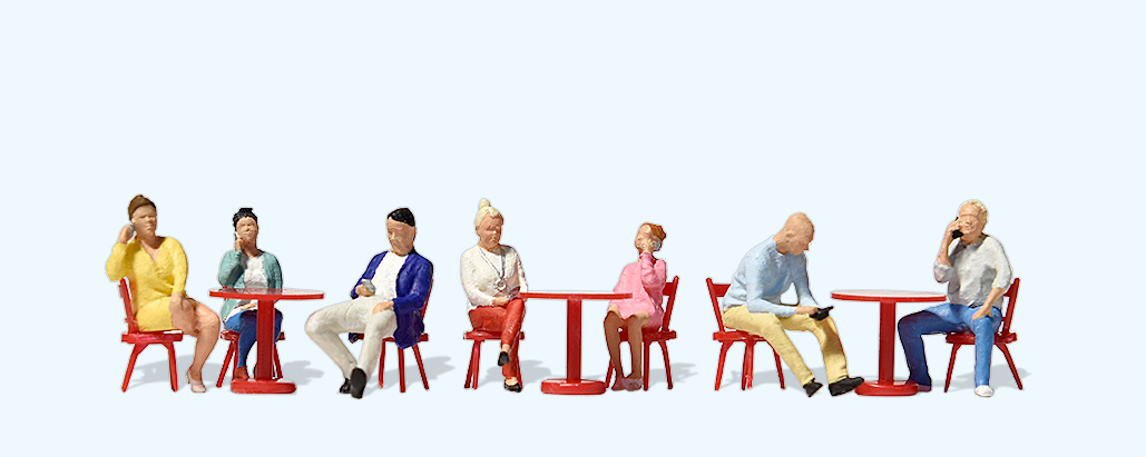 Preiser迷你小人 10807 坐在咖啡廳裡用Wi-Fi