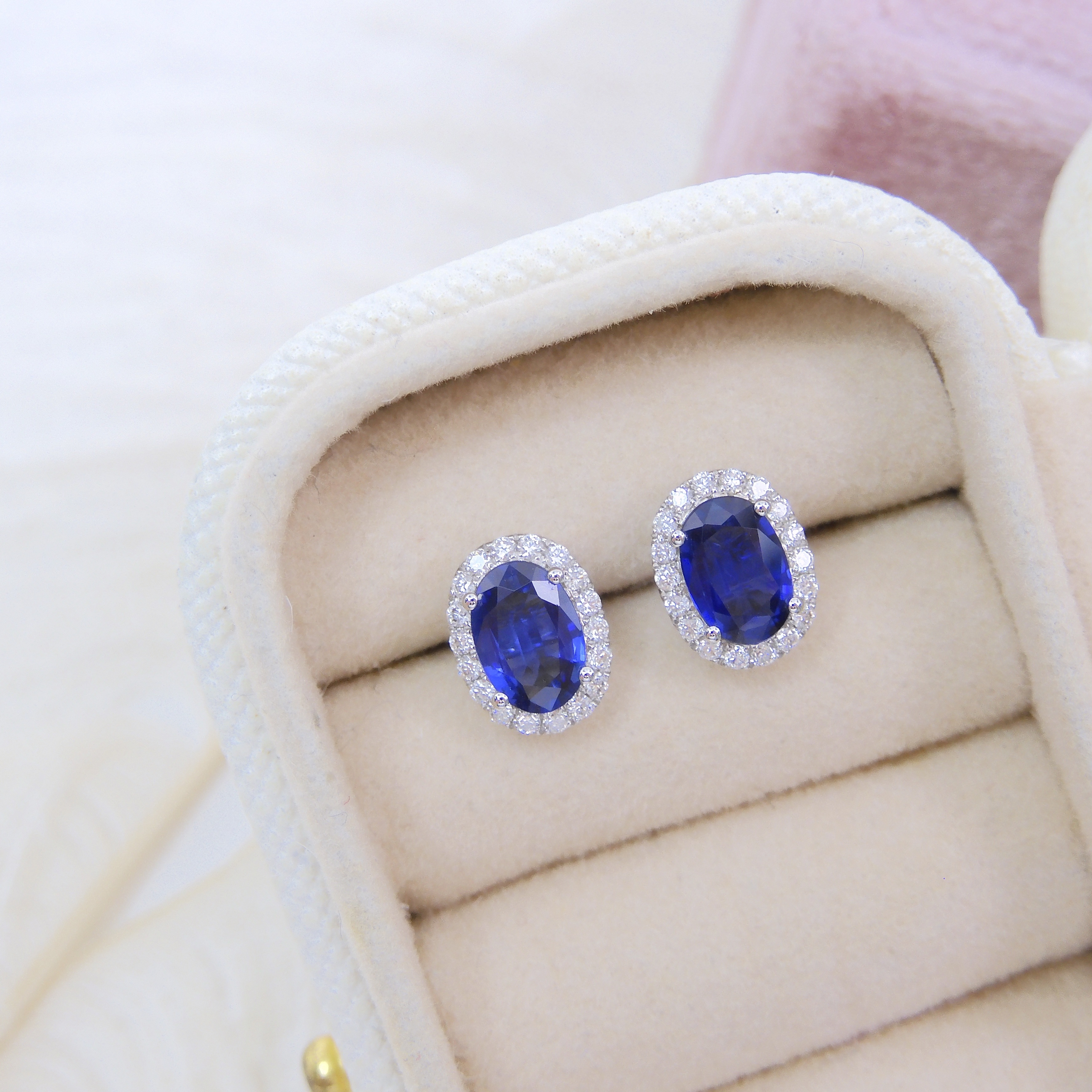 18K金 1ct 藍寶石耳釘