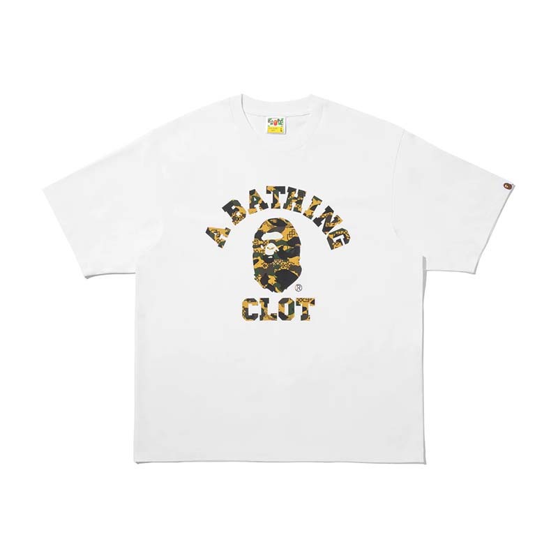 BAPE x CLOT 聯名迷彩 大學字體 短袖 白色 BAPE-529 [台灣現貨]