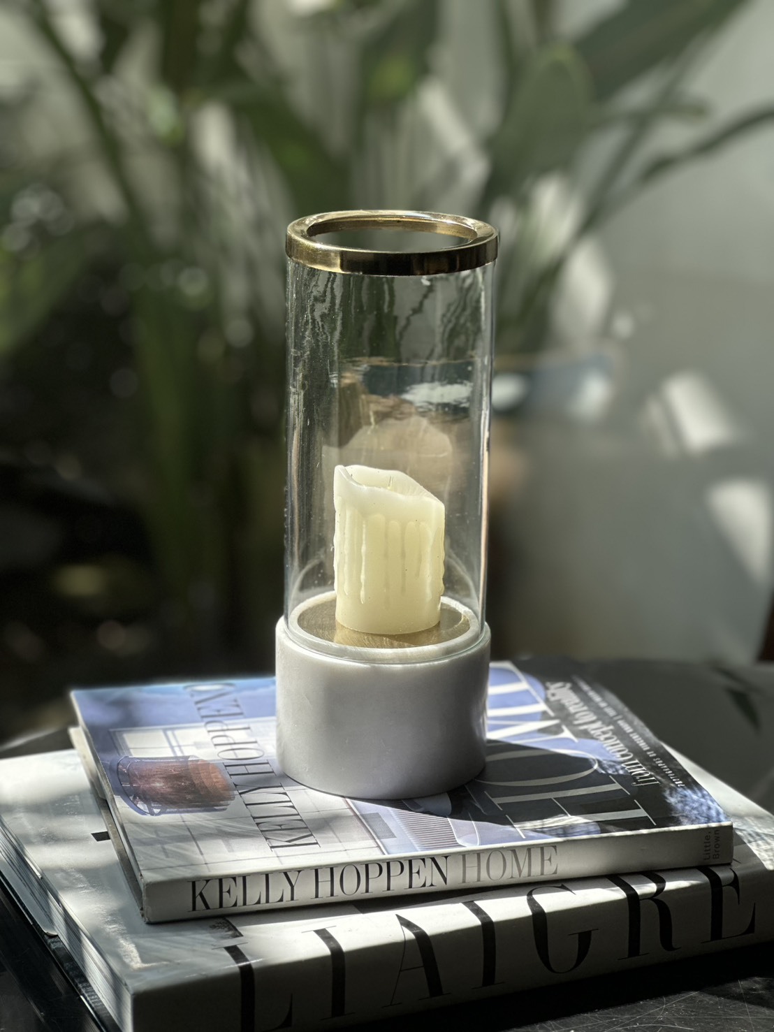 白石金圈玻璃燭台