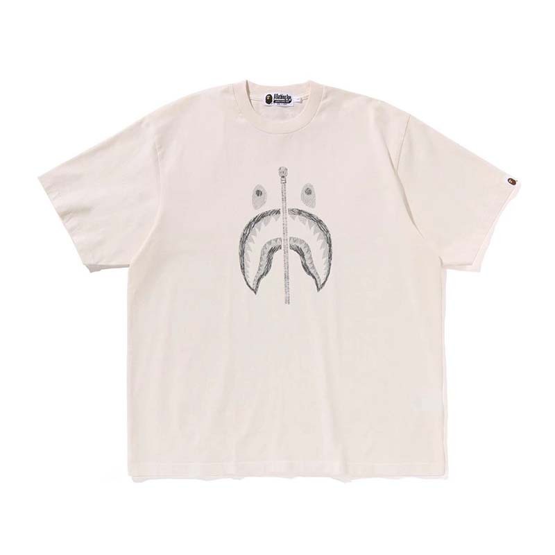 BAPE 手繪拉鍊鯊魚嘴 短袖 白色 BAPE-532CM [台灣現貨]