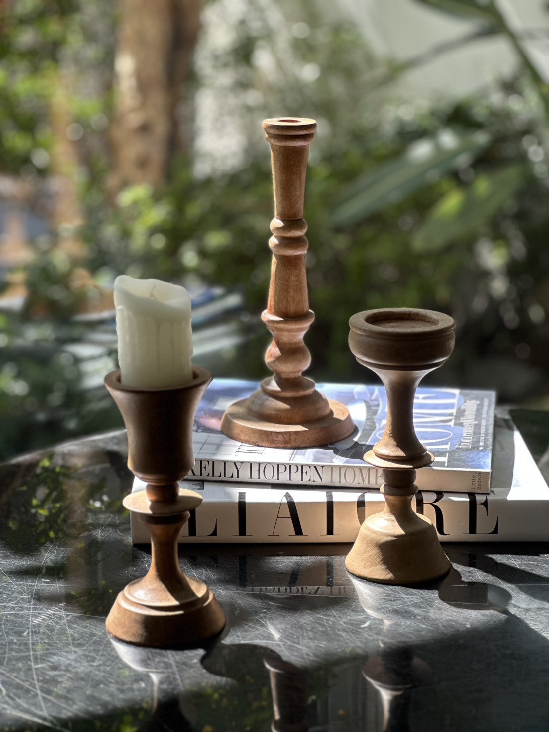 原木煙燻燭台擺飾