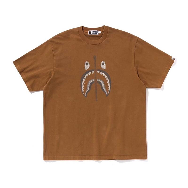 BAPE 手繪拉鍊鯊魚嘴 短袖 咖啡色 BAPE-533CM [台灣現貨]
