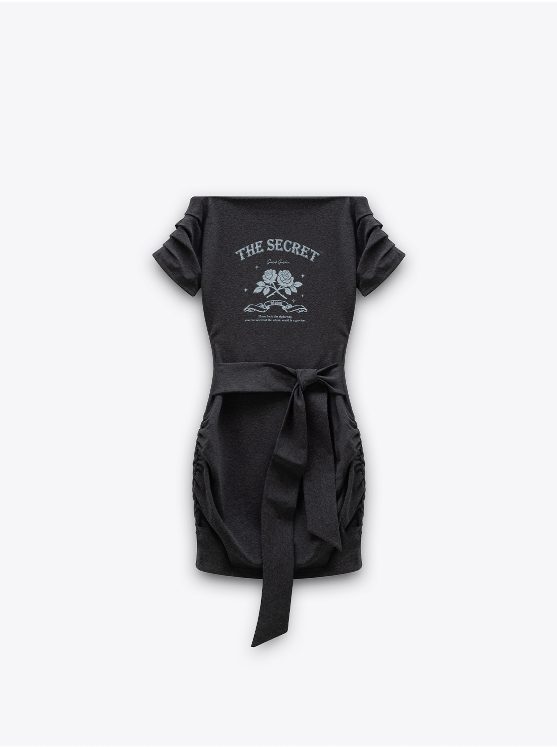 腰綁帶印花短洋裝