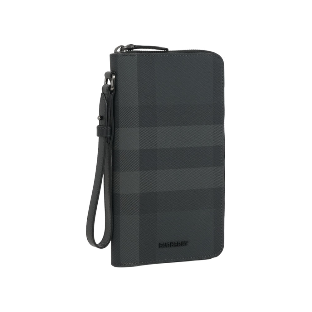 【Burberry】經典格紋附可拆提把拉鍊旅行長夾(炭灰色)