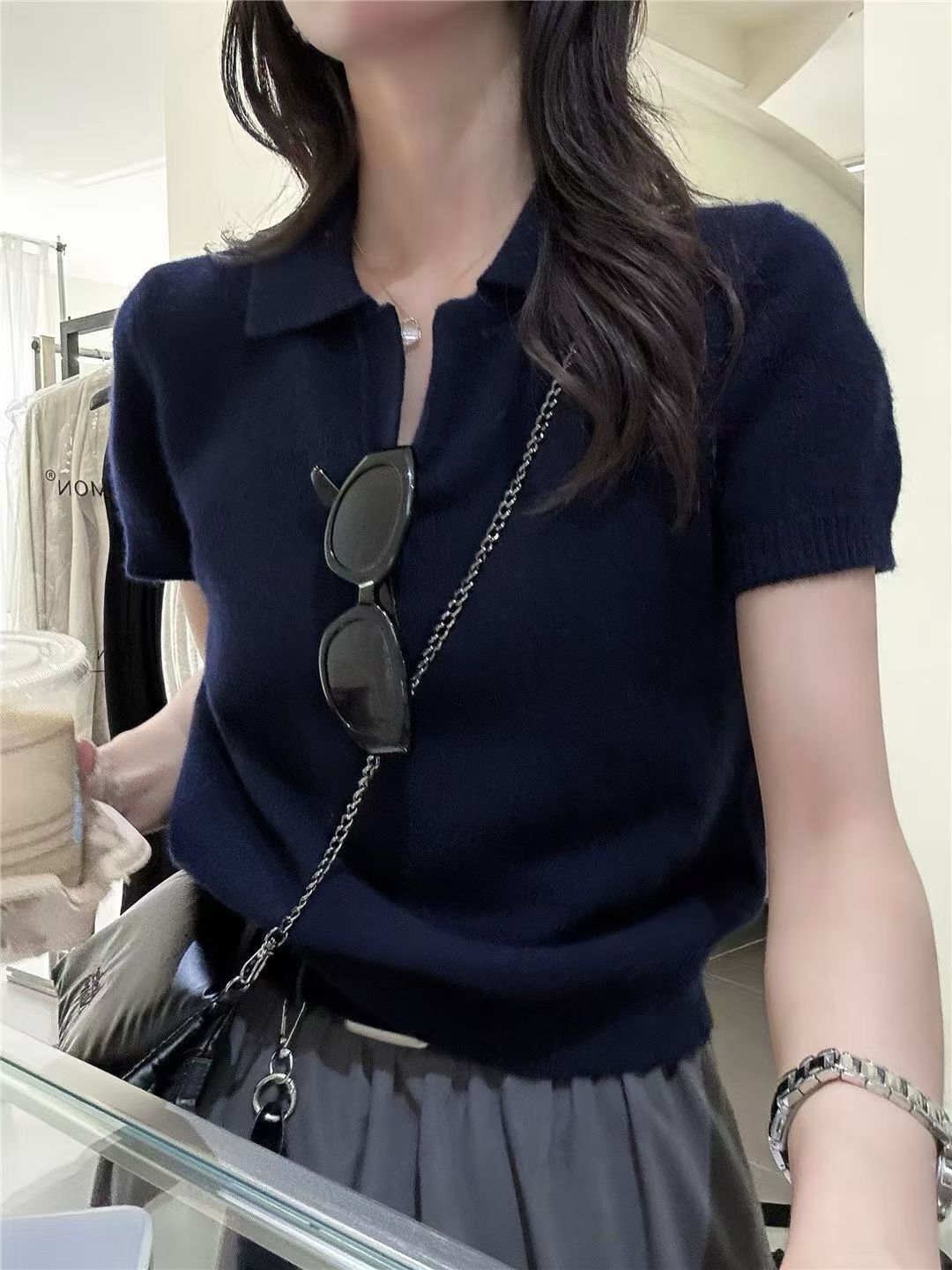 CC31 羊毛反領短袖針織衫 *Cellona*