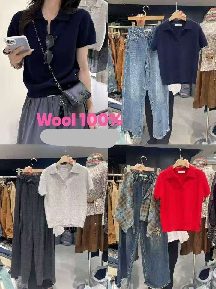 CC31 羊毛反領短袖針織衫 *Cellona*