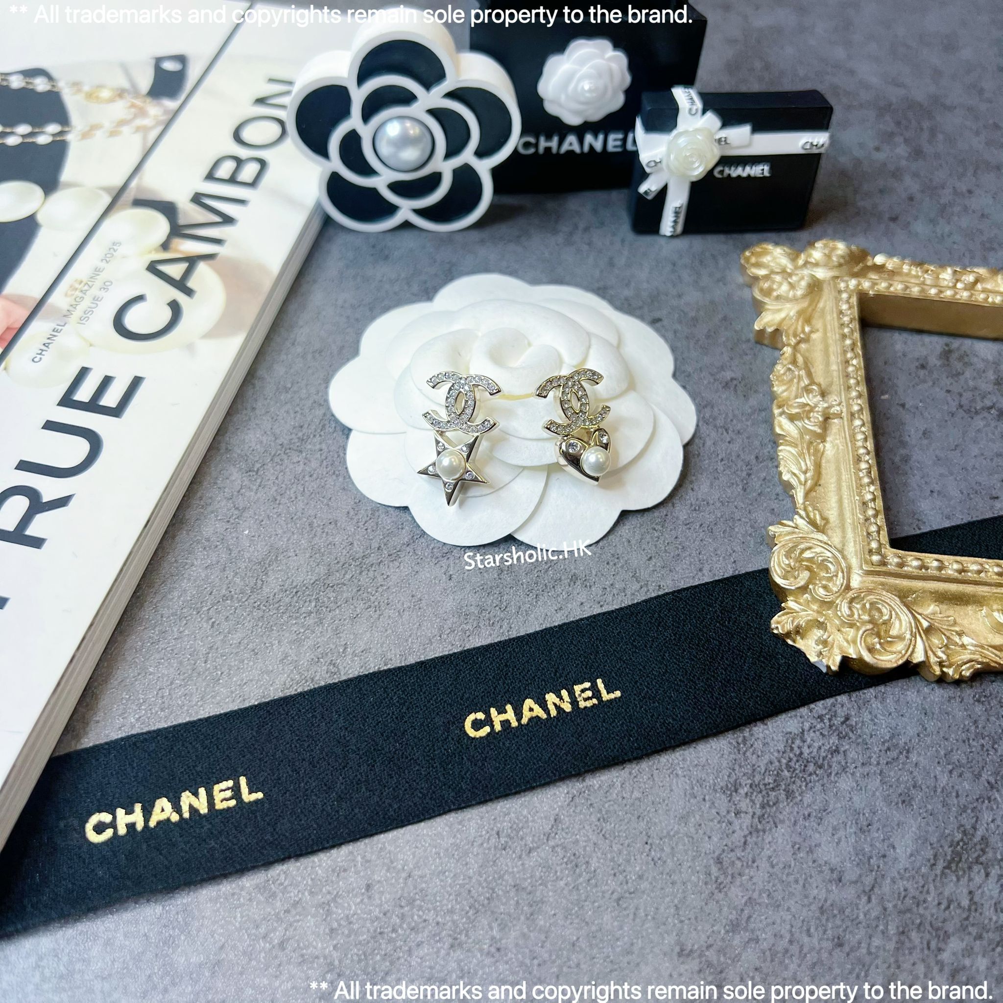 CHANEL 星星心心珍珠 CC Logo Earrings