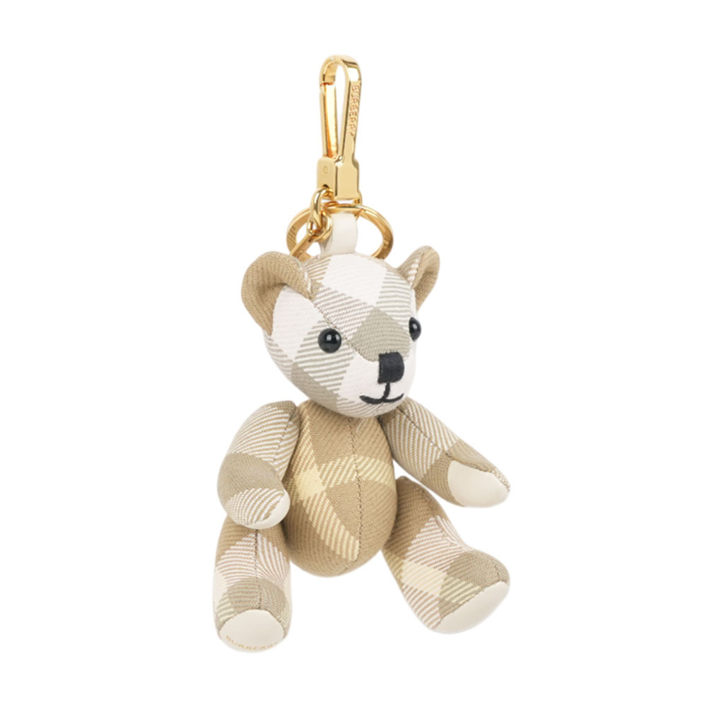 【Burberry】Thomas 經典格紋泰迪熊吊飾/Key圈(亞麻棕)