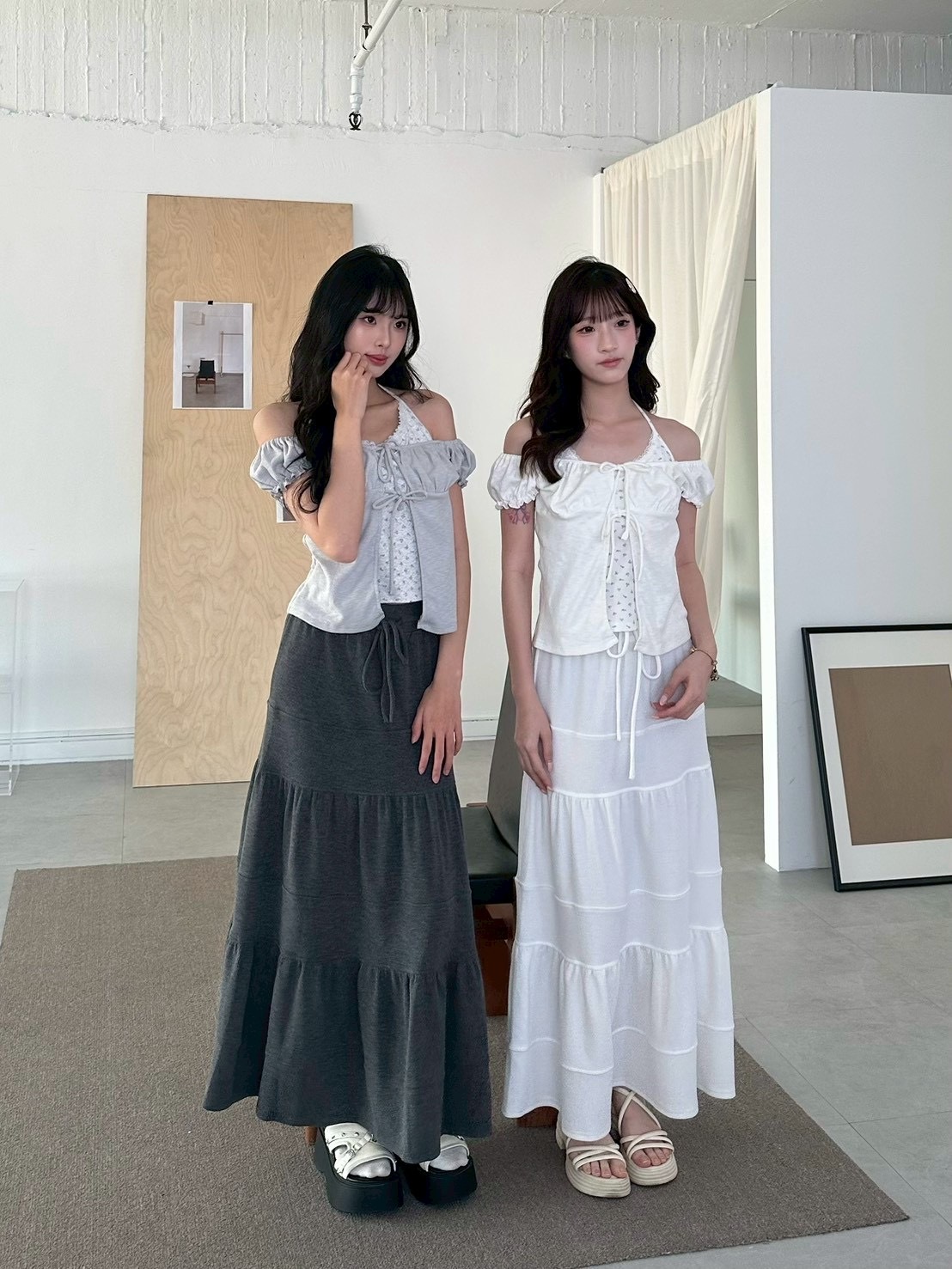 針織柔垂蛋糕長裙