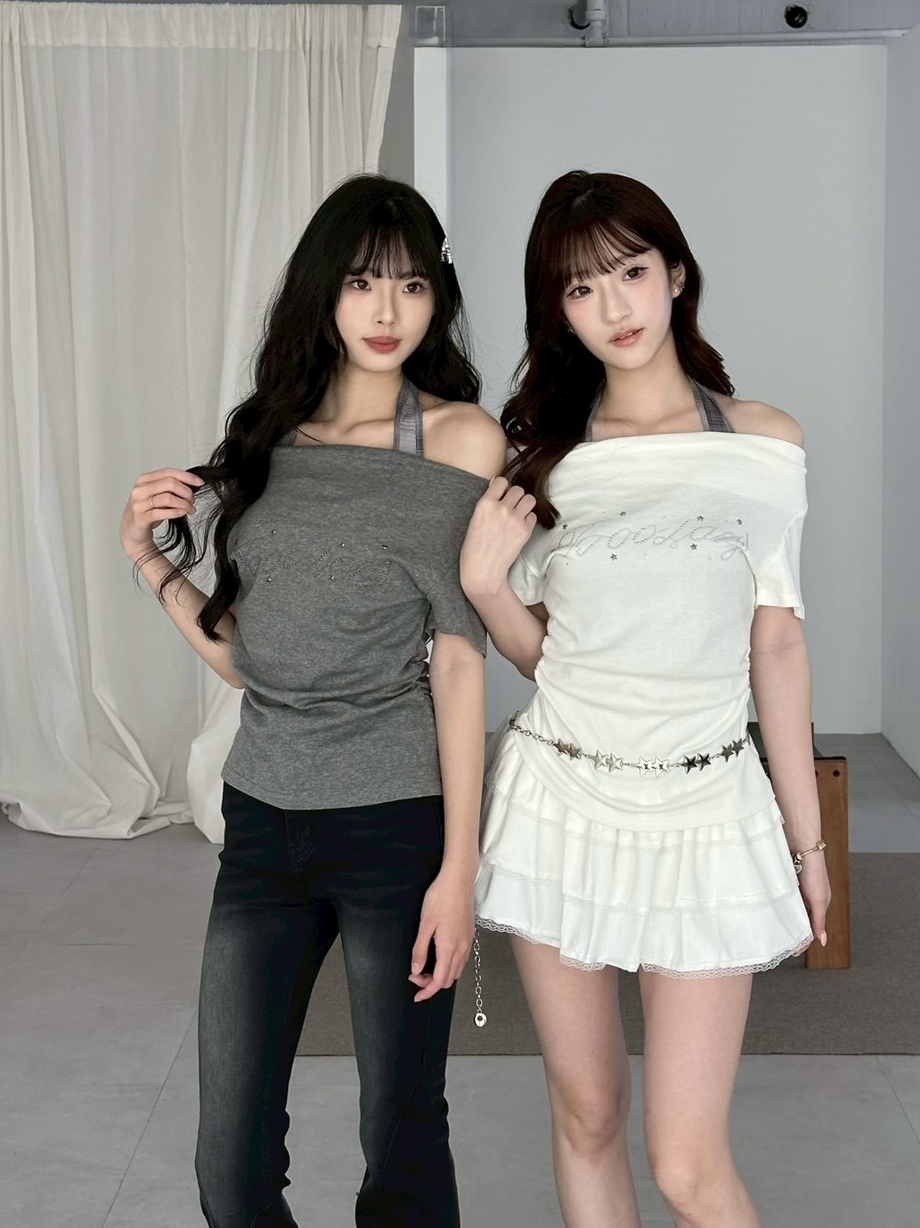 格紋內裡修身剪裁碎鑽上衣