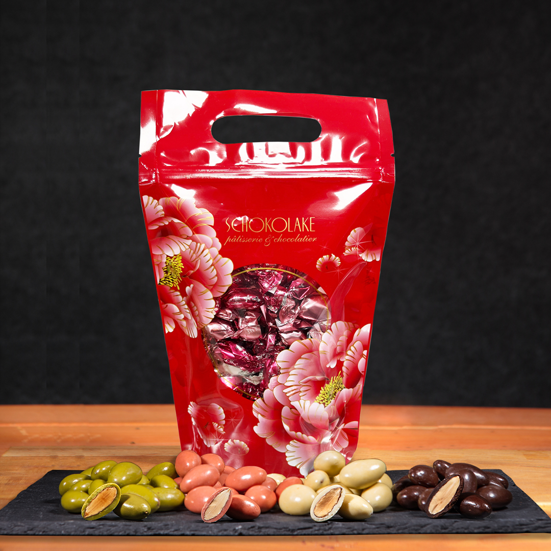 【春節限定】綜合巧克力杏仁豆禮袋(白巧克力/70%玫瑰鹽黑巧克力/抹茶/草莓)