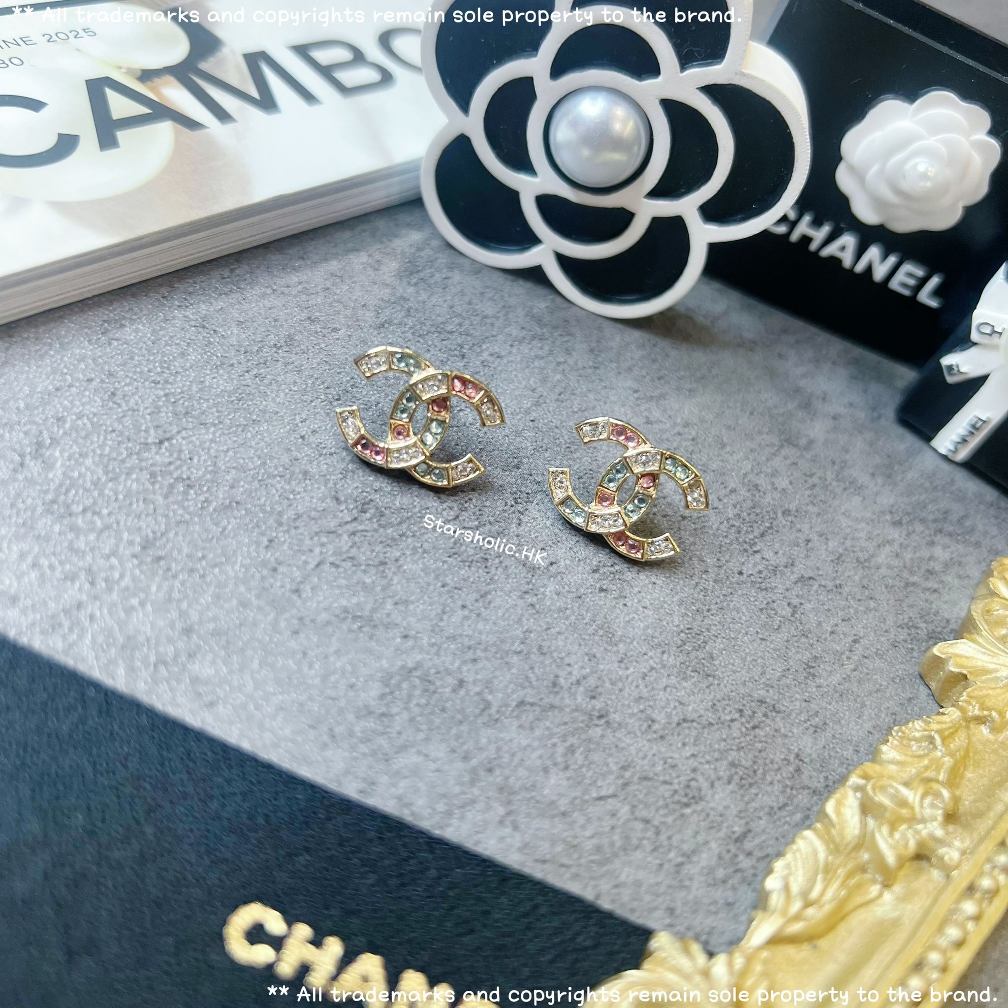 CHANEL 彩石 CC Logo Earrings