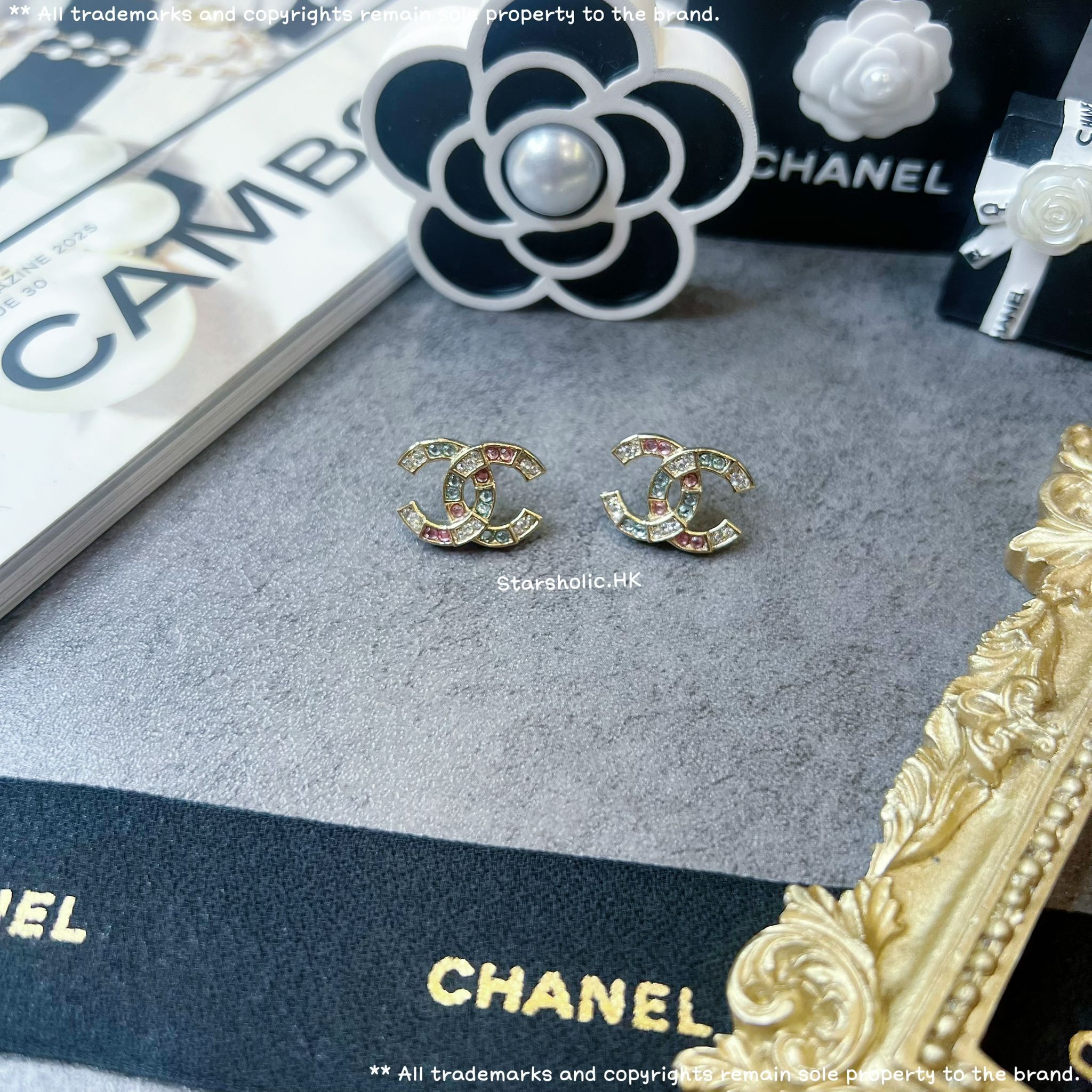 CHANEL 彩石 CC Logo Earrings