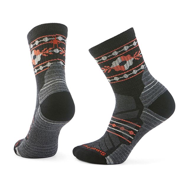 【Smartwool】女機能戶外全輕量減震中筒襪-RetroFloral 炭黑色 米白 / SW002689