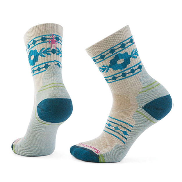 【Smartwool】女機能戶外全輕量減震中筒襪-RetroFloral 炭黑色 米白 / SW002689