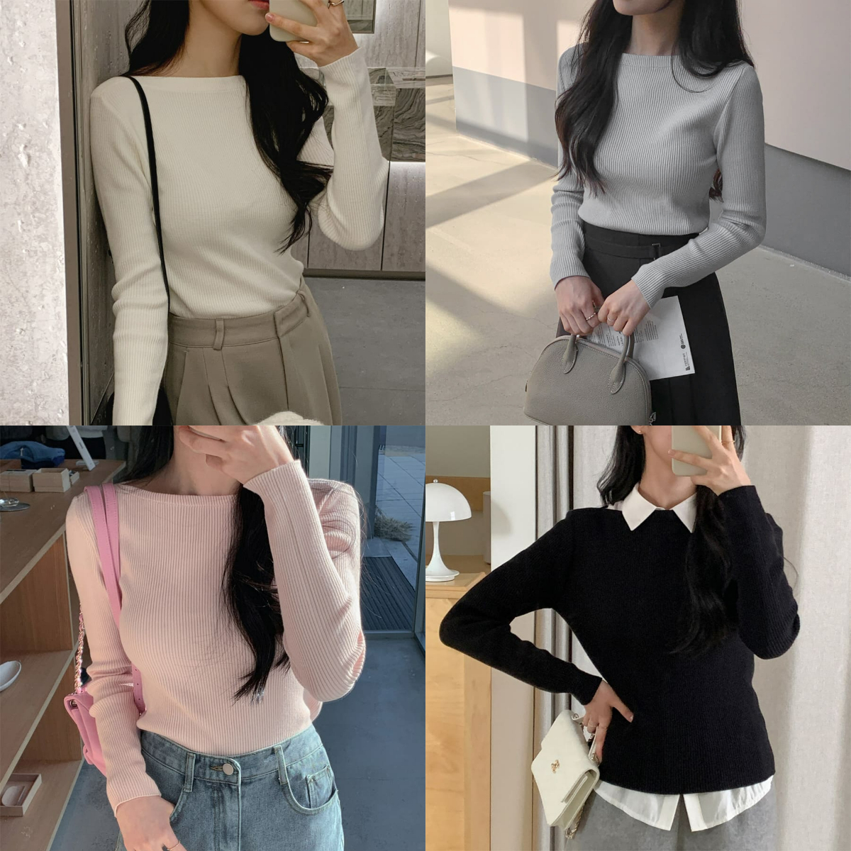 韓國Cherrykoko授權 粉嫩百搭四色船領坑條針織衫