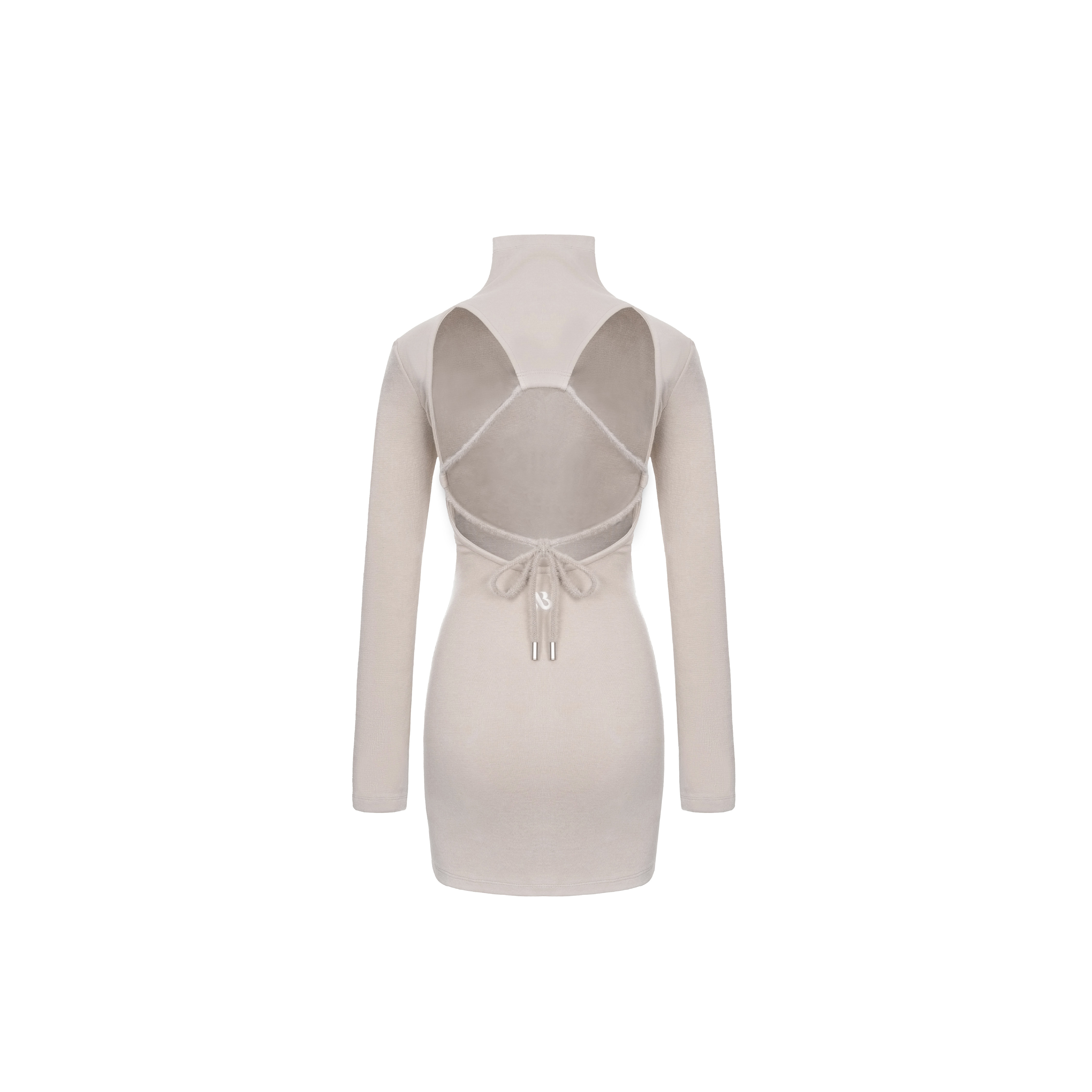 綁帶露背連身裙 - 奶杏