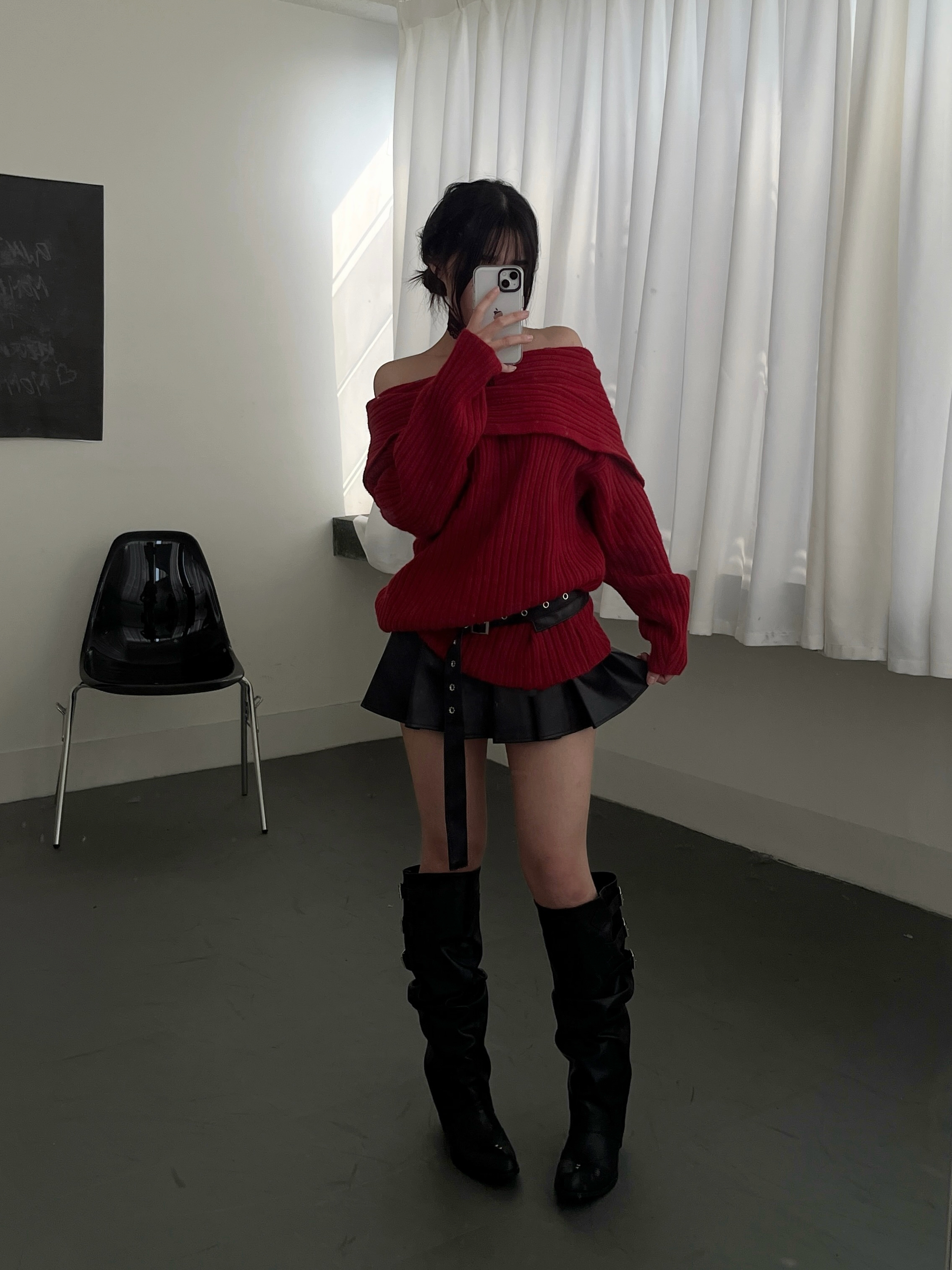 正反兩穿慵懶寬鬆一字領毛衣