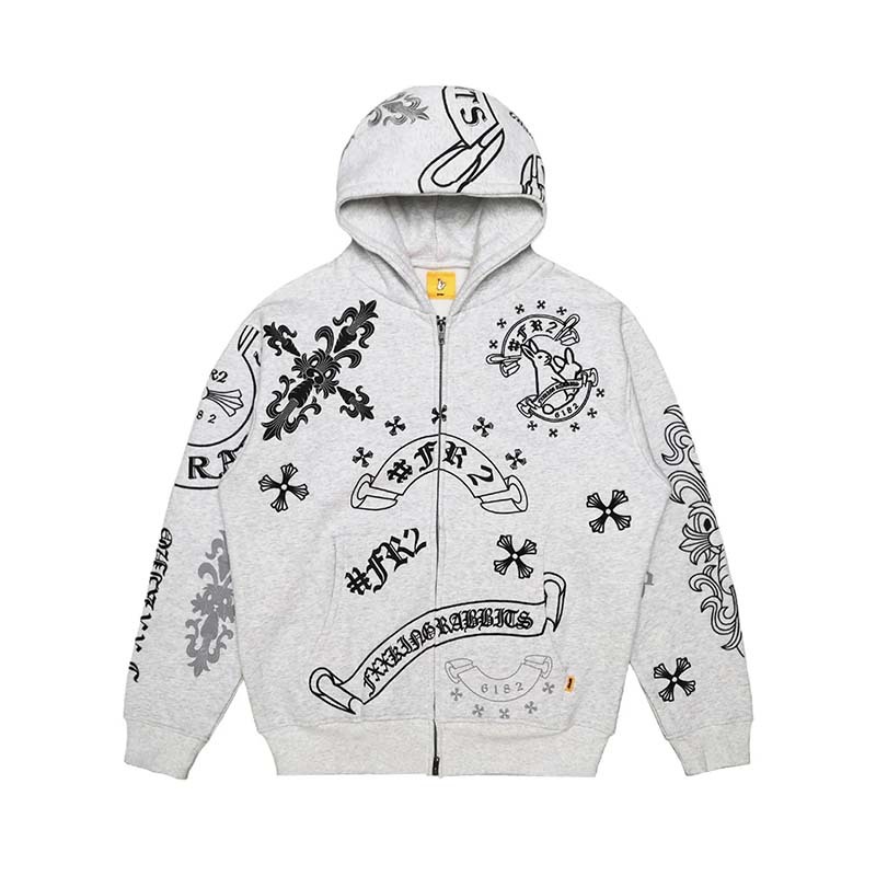 #FR2 Cross Rabbits Multi Logo Zip-up Hoodie 十字 花臂 連帽外套 灰色 FRC4286-AH [台灣現貨]