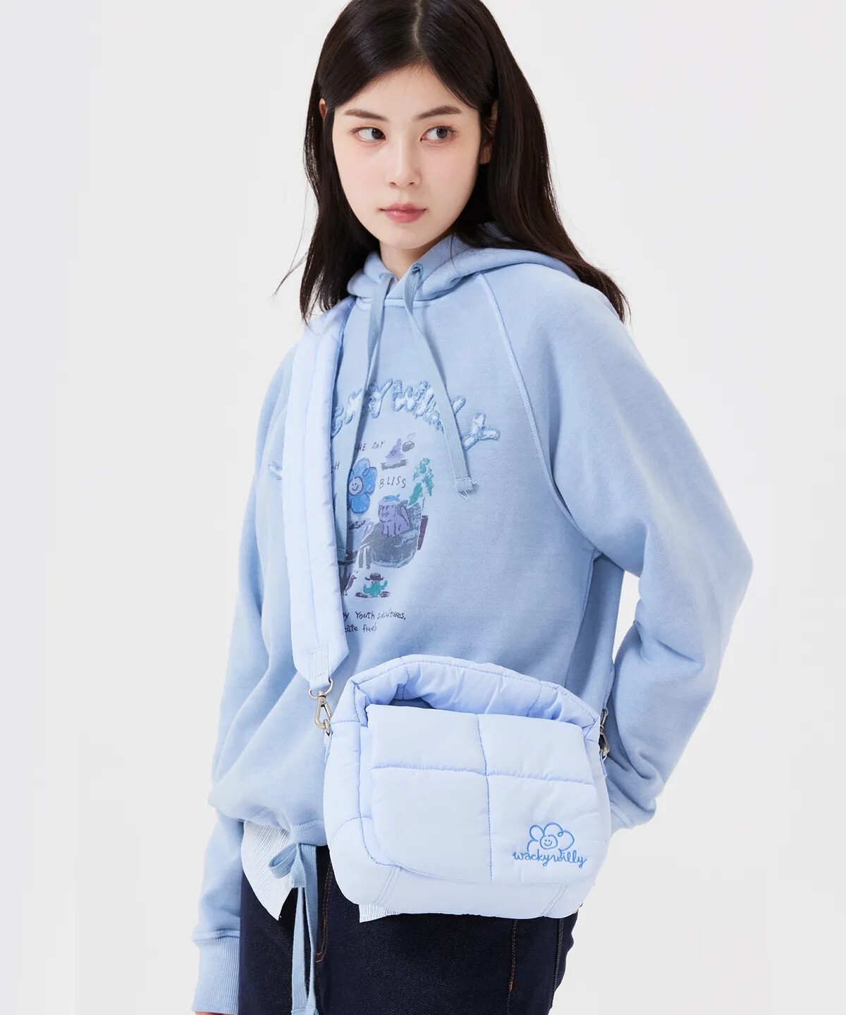 【OWN】Wacky Willy 單肩包 肩背包 手提包 絎縫 加厚 花花 日本 韓國 流行元素 女款 女包 黑色 白色 淺藍