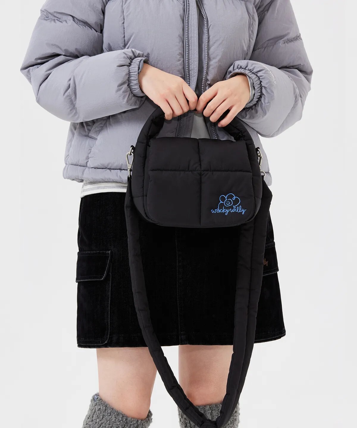 【OWN】Wacky Willy 單肩包 肩背包 手提包 絎縫 加厚 花花 日本 韓國 流行元素 女款 女包 黑色 白色 淺藍