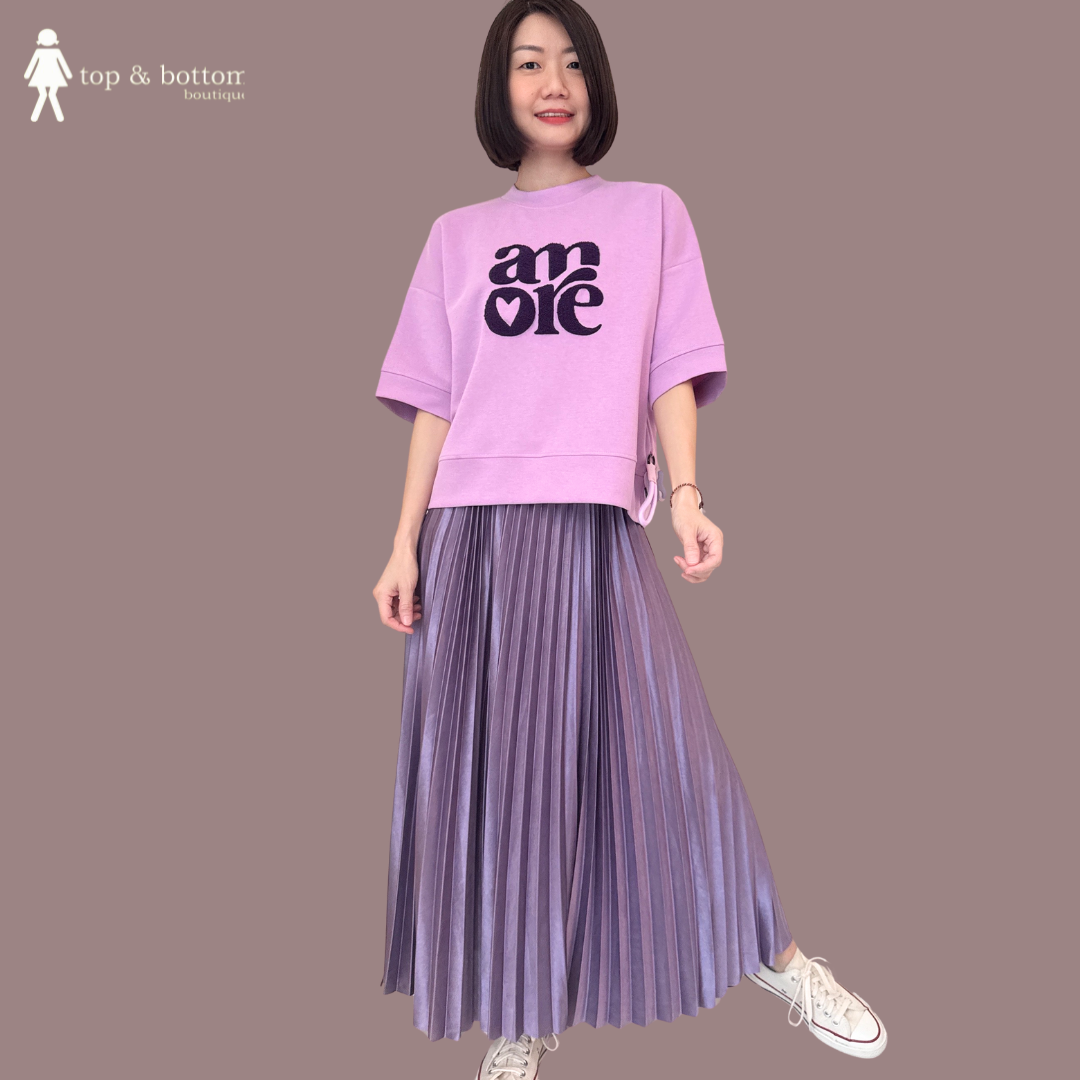 ELASTIC WAISTED GLOSSY PLEATED LONG SKIRT