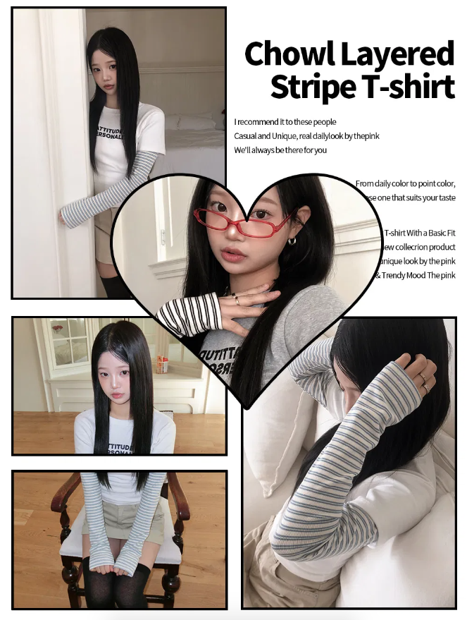 春季預訂｜短袖疊層條紋長袖T 恤