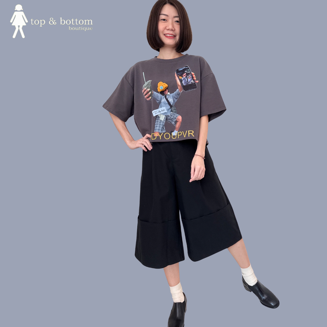 DENIM WIDE LEG 3 QTR PANT