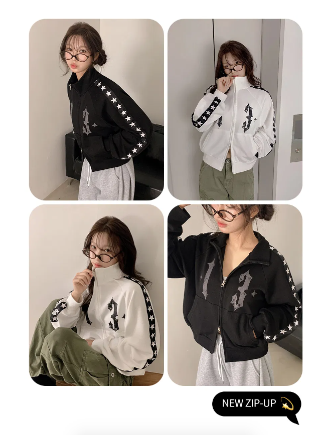 春季預訂｜寬鬆裂紋星星雙向拉鍊HOODIE