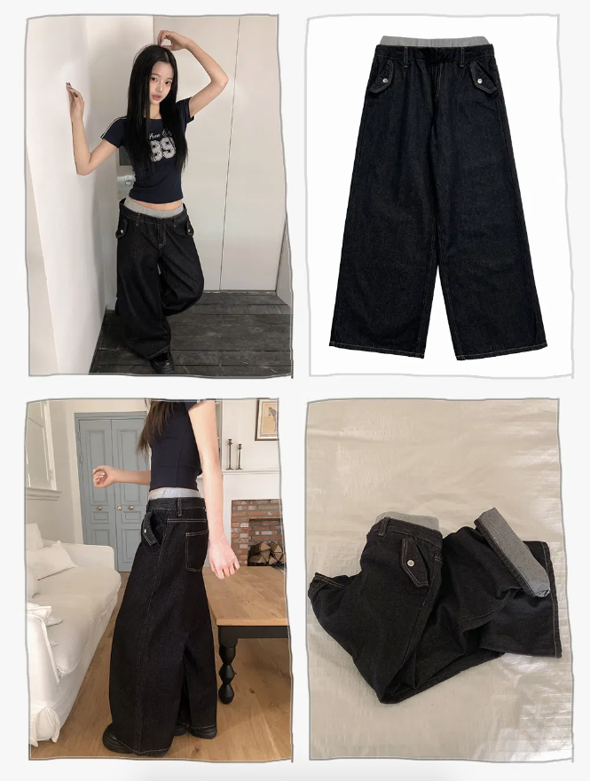 春季預訂｜疊層不褪色闊腿牛仔褲