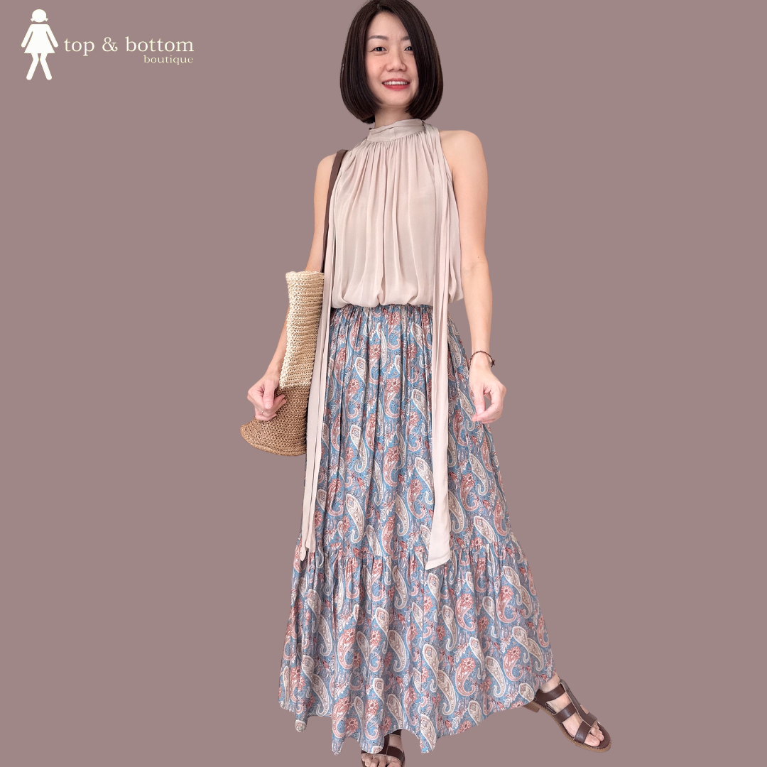 ELASTIC WAISTED PRINTED LONG SKIRT