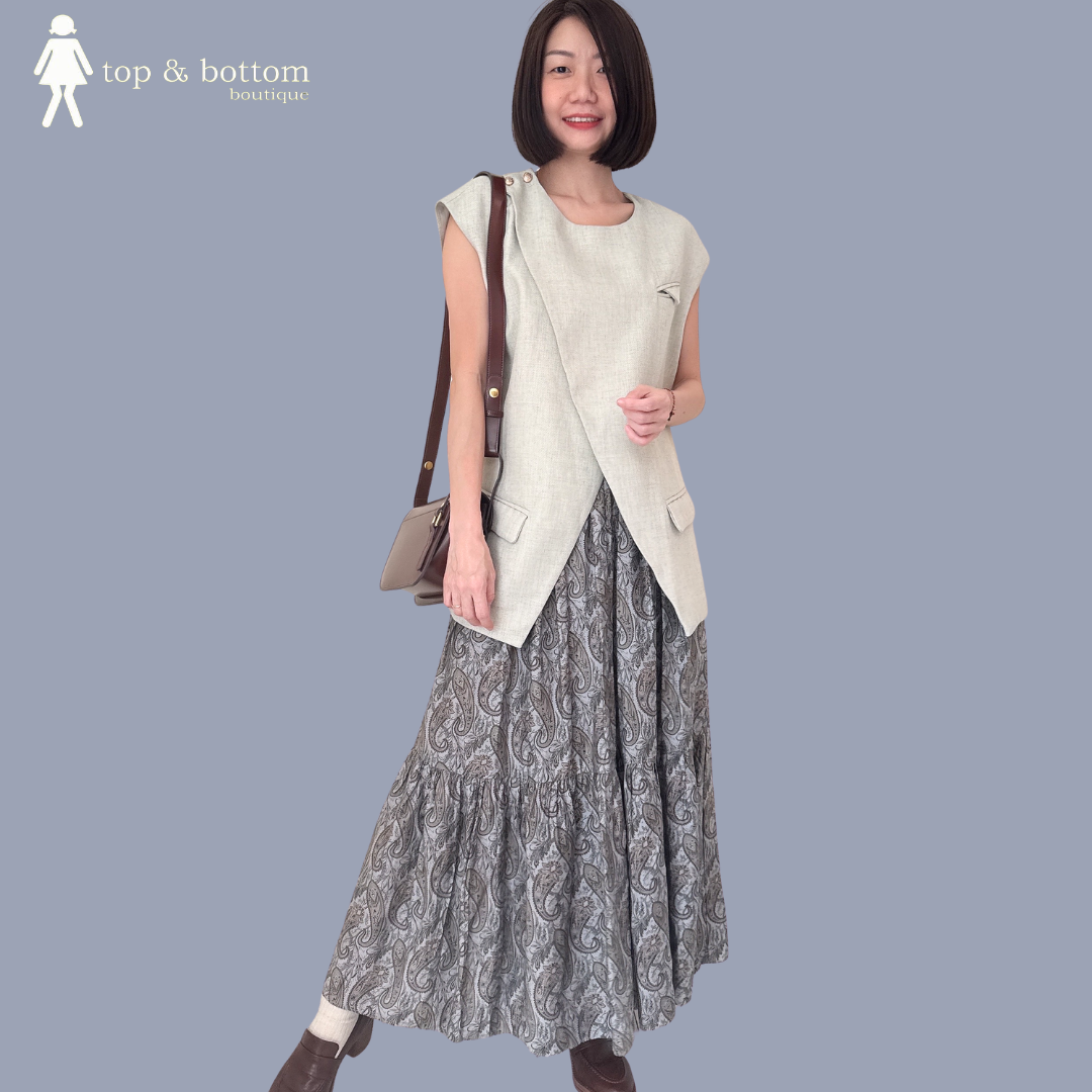 ELASTIC WAISTED PRINTED LONG SKIRT