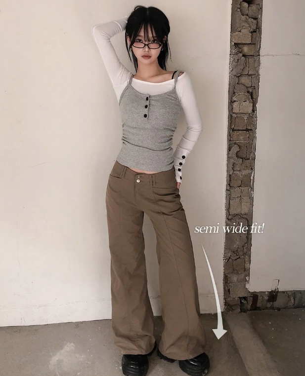 春季預訂｜雙扣低腰半寬褲