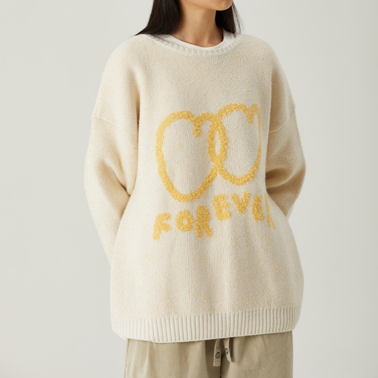 韓國 ooowl 童趣塗鴉毛衣 愛心Forever 米白